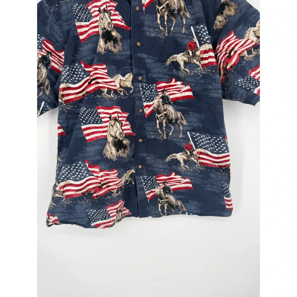 Bit & Bridle Mens‎ Button Down Shirt Large Americana Patriotic Vintage Western